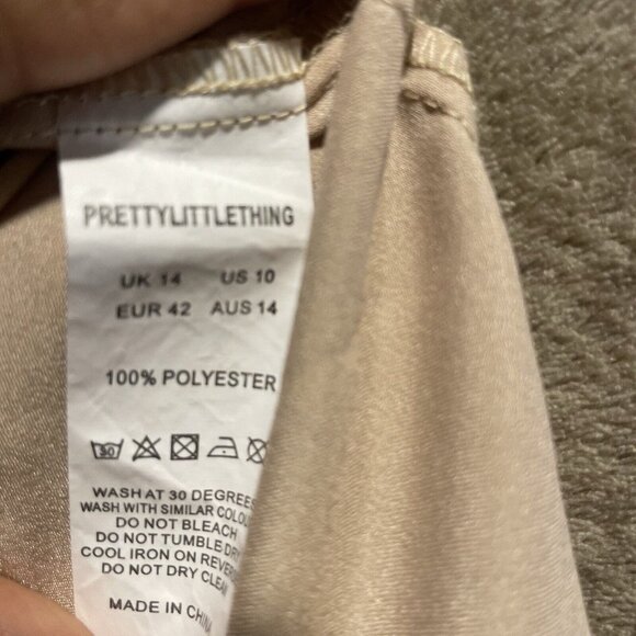 PrettyLittleThing Dress Womens 10 Rust Cowl Neck Satin Midi Tan Slit Nude - Picture 6 of 6